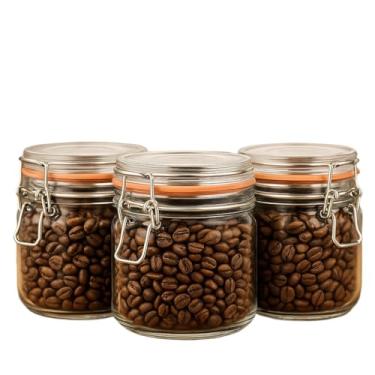 Imagem de Potes Hermetico De Vidro Kit Com 3 Tampa Com Vedação Para Alimentos 450ml Frutas Café Açúcar Comida(3 POTES 450ml)
