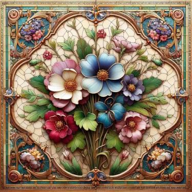 Imagem de Auremi Kits de pintura de arte de diamante de flor para adultos, kit de arte de diamante mandala 5D para iniciantes, faça-você-mesmo redondo completo diamantes pinturas de pedras preciosas para