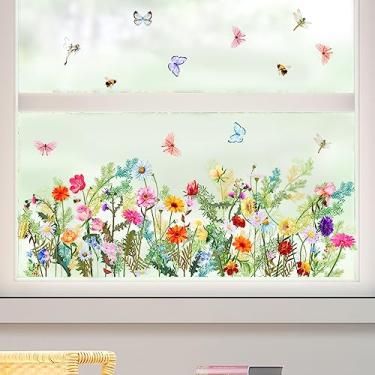 Imagem de Adesivos de janela de flores coloridas, adesivos de janela anticolisão de borboleta de flores silvestres para portas de janela de vidro