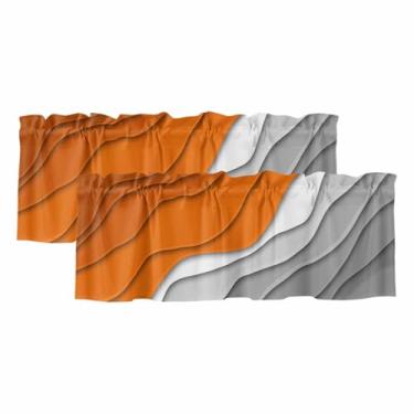 Imagem de Cortina de saia ombré laranja para janelas Kithchen laranja e cinza gradiente moderno abstrato geométrico cortina bolso para varão sanefas para quarto/sala de estar/banheiro, 2 painéis, 42 x 12