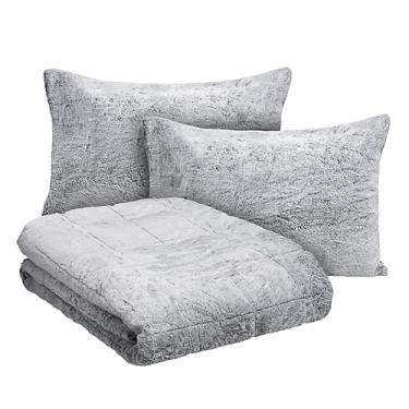 Imagem de Mon Chateau Conjunto de edredom King de pele sintética cinza, 3 peças, inclui edredom de 264 cm x 228 cm e 2 fronhas, ultramacio, de pelúcia, quente e elegante