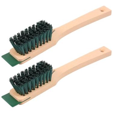 Imagem de HSHGZSR 2 peças de escova universal para cortador de grama escova de cerdas rígidas com raspador e cabo de madeira para limpeza de ferramentas de jardim de calha de deck