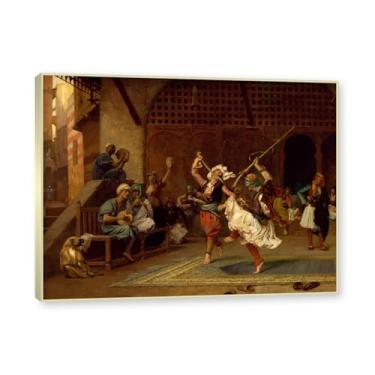 Imagem de Moldura de champanhe. Pinturas a óleo famosas, (A dança pirrica) de Jean Leon Gerome, reprodução impressa em tela, arte de cenário para decoração de sala de estar. 60 x 80 cm - 23,7 x 31,5 pol