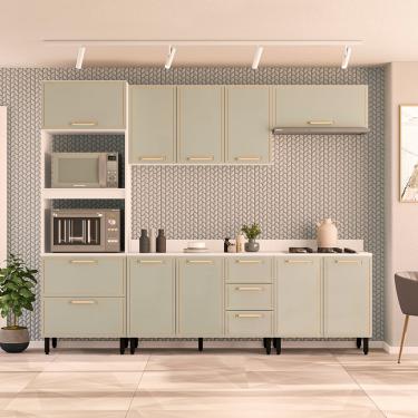 Imagem de Cozinha Modulada 5 Peças com Tampo Amara Politorno Móveis - Branco/Verde