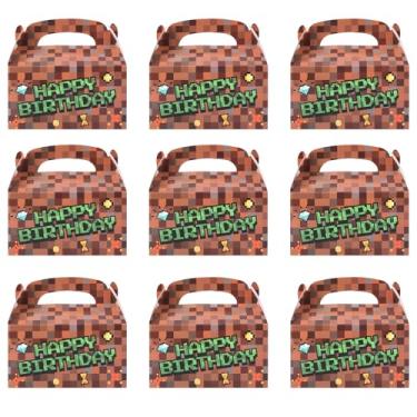 Imagem de 18 Peças Sacolas Presente Tema Pixel, Caixas Lembrancinhas Decoração de Aniversário com Pixel Verde e Marrom com Alças para Suprimentos Festa Aniversário Tema de Jogo
