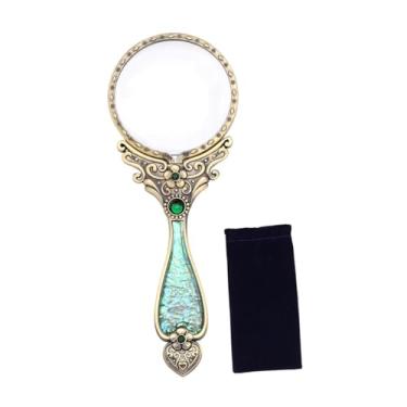 Imagem de Kokiya Lupa de leitura estilo retrô 4x, lupa portátil para leitura de livros, lente auxiliar para biblioteca de hobby, exploração de idosos, Bronze Antigo