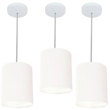 Imagem de Kit/3 Lustre Pendente Cilíndrico Md-4012 Cúpula Em Tecido 18x25cm Branco - Bivolt