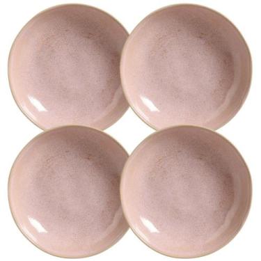 Imagem de Jogo 4 Pratos Fundos Cerâmica 830ml Bio Litchi Rosa Porto Brasil Caldo
