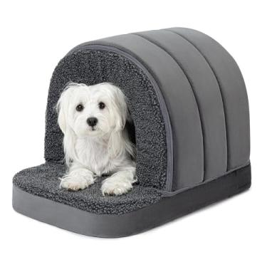 Imagem de PELZIN Casa de cachorro interna – Cama ortopédica para barraca para cães com espuma de ovo – Cama para animais de estimação com cobertura caverna – Forro impermeável – Fundo antiderrapante, ideal para