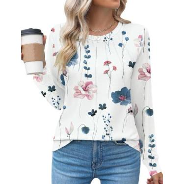 Imagem de Blusa feminina Kistore, manga comprida, gola redonda, plissada, floral