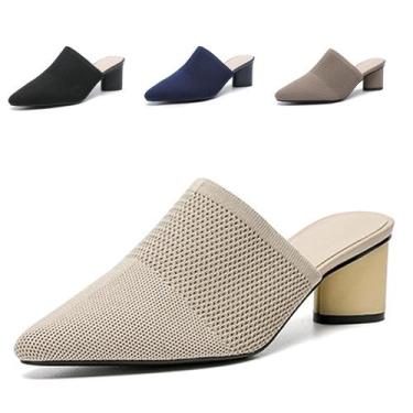 Imagem de Sandálias femininas ZLNMLD de malha de salto grosso Mules Apricot 7