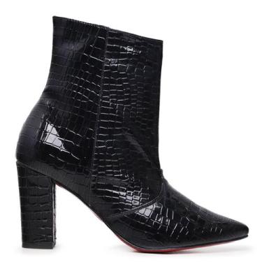Imagem de Bota Croco VL Black Cano Médio Salto Bloco com Zíper Lateral - Vitória