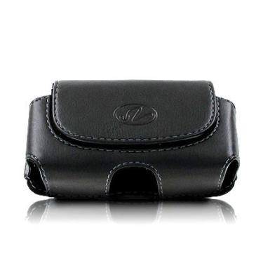 Imagem de Bolsa de couro premium horizontal tamanho grande capa protetora para celular com presilha para cinto e presilhas para cinto - preta
