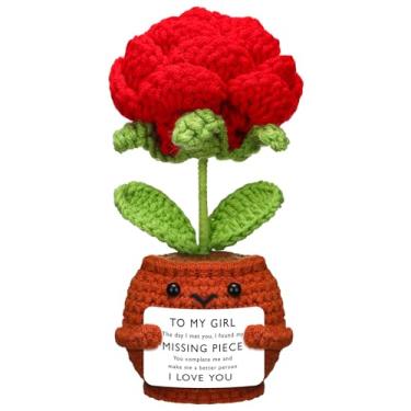 Imagem de Chunful Presente para namorada, esposa romântica, presente de aniversário I Love You, presentes feitos à mão, enfeites de flores de crochê para ela Dia dos Namorados, ideia de Natal para ela (rosa