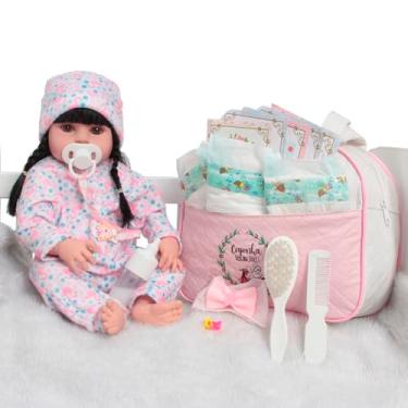 Imagem de Boneca Reborn Bebê Silicone Realista 46cm Bolsa Acessórios