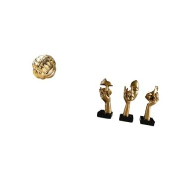 Imagem de Fenteer Escultura de Bola de Lã Estética, Estatueta de Cerâmica, Estátuas de Resina Pensadoras, Ornamento de Mesa, Artesanato de Arte Abstrata, Lembranças Par