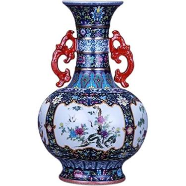 Imagem de Vaso de flores, vaso de cerâmica, vaso de porcelana grande de 40 cm, esmalte chinês, pintado à mão, vasos para decoração de casa, quarto, sala de estar, ornamento, vaso de flores, decoração de mesa (B