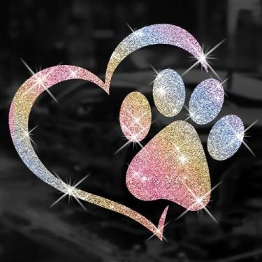 Imagem de Adesivo decalque brilhante coração amor garra de cachorro autoadesivo PVC arco-íris glitter para carros, janela de parede, bagagem, capa de arranhão porta multisuperfície adesivo decorativo (colorido)
