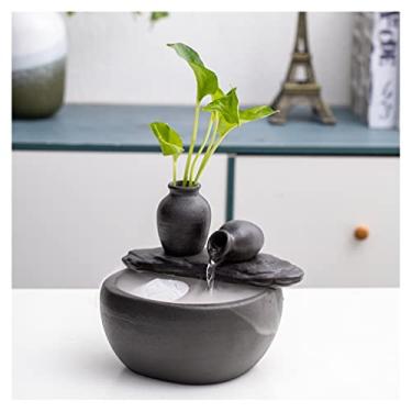 Imagem de XFNVXC Fonte decorativa interna de mesa fonte de mesa de cerâmica ornamento fonte de água circulante para decoração interna e de casa, fonte de jardim ornamental para casa