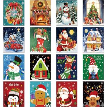 Imagem de AmazingSpark 16 peças de tela pré-desenhada de Natal esticada pré-impressa a granel 20,32 cm x 25,4 cm kit de festa de pintura para artistas faça-você-mesmo lembrancinhas de festa para adultos