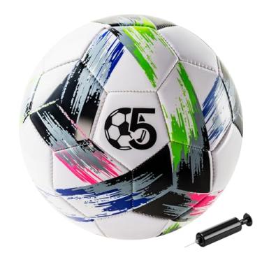 Imagem de Bola de futebol tamanho 5 com bomba, design tricolor, bola de futebol de Natal de operação, bola esportiva de treinamento interno ao ar livre, tamanho oficial de toque macio