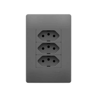 Imagem de Tomada Tripla Fame Habitat Onix 2P+T 10A com Placa 4x2, Onix