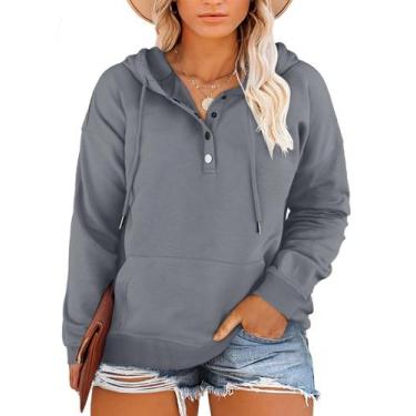Imagem de Moletom feminino Eytino com capuz plus size com botões 5X cinza
