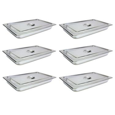 Imagem de 6 Cuba Gastronomica Inox Com Tampa 1/1x65 Gn Buffet Cozinha - JMA Inox