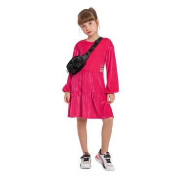 Imagem de Vestido Midi Manga Longa Infantil em Malha Veludo Gloss, Rosa pink, 6