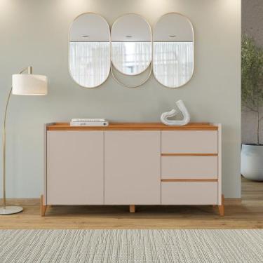 Imagem de Aparador Buffet 2 Portas 3 Gavetas com Pés de Madeira Maciça Rennes Ca