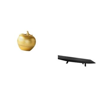 Imagem de Fenteer Escultura Moderna de Resina com Bandeja de Armazenamento de Madeira Rústica, Enfeite Decorativo de Frutas para Mesa, Estante, Sala de Jantar, Quarto,