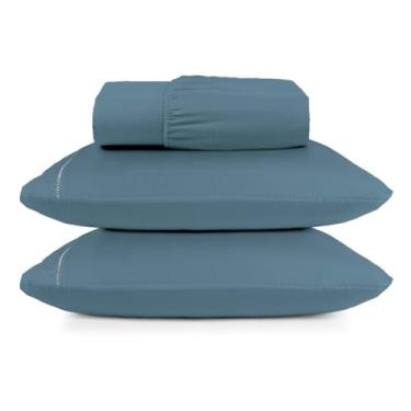 Imagem de Jogo de Lençol 400 Fios Micropercal com Elástico – Toque Acetinado Diversos Tamanhos (AZUL OCEANO, KING)