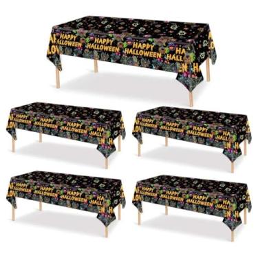 Imagem de Nanmuir Toalha de mesa de Halloween descartável de plástico para decoração de festa, lembrancinhas, suprimentos para decoração de mesa, faixa de fundo para ambientes internos e externos, pacote com 5