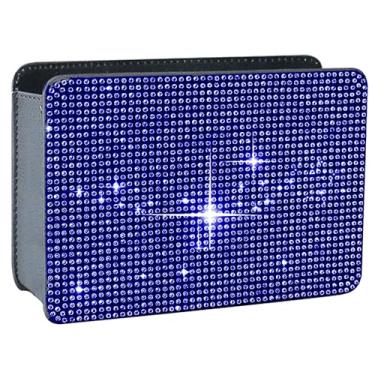 Imagem de MINGZAIQIPEI Caixote do lixo dobrável de couro brilhante com strass de cristal para pendurar no carro, caixa organizadora universal para SUV, caminhões, automóveis (azul)