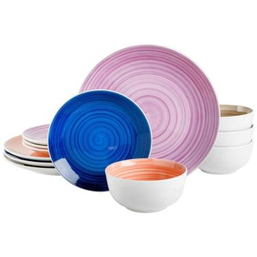 Imagem de Aparelho de Jantar com 12 Peças em Cerâmica Pintadas a Mão, Gibson Home Color Vibes, Colorido