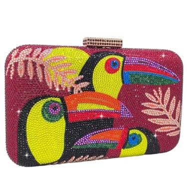 Imagem de Boutique De FGG Mini bolsa clutch tucano de cristal para mulheres, bolsas de mão minaudiere noturna, bolsa clutch de strass para festa, Borgonha, Small