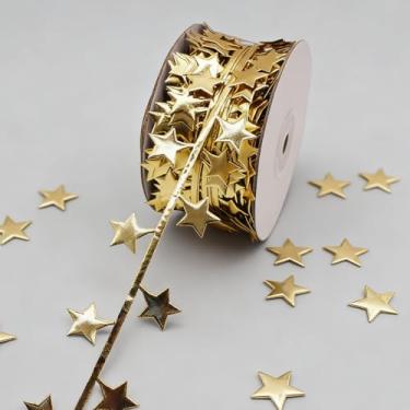 Imagem de 1 rolo 10 m fitas brilhantes em relevo com glitter costura rendas fitas de cetim tecido de cetim artesanato DIY para guirlanda de embrulho de presente (dourado)