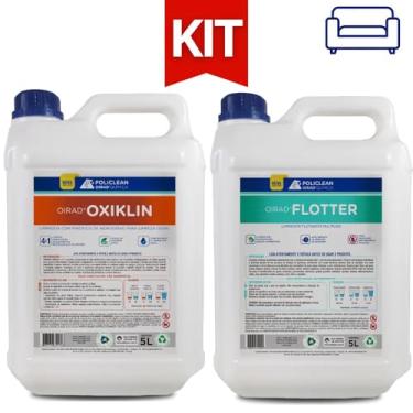 Imagem de Kit Peróxido De Hidrogênio Oxiklin + Flotador Flotter Limpa Estofados Sofá Tapete Carpete Colchão 5L Policlean