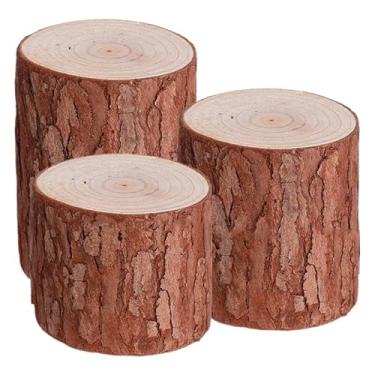 Imagem de Mobestech 3 peças de castiçais de madeira natural com base de toco de árvore para decoração de férias, projetos faça você mesmo e decoração de casa exclusiva, ornamentos autênticos de toco de madeira