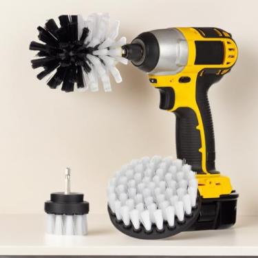 Imagem de Conjunto de 4 escovas de limpeza Drill Power, escovas de limpeza elétricas com acessório estendido, multiuso para piso, banheira, chuveiro, azulejo, banheiro e superfície de cozinha, branco