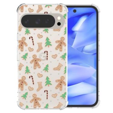 Imagem de CAROKI Capa de celular de Natal para Google Pixel 9 Pro XL - Capa de TPU transparente transparente com estampa de homem de gengibre de Natal, linda capa protetora para meninos e meninas (6,7 polegadas