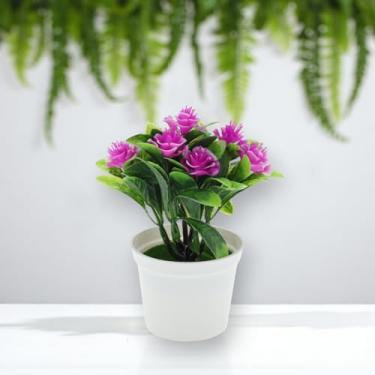 Imagem de Generic 1 peça de plantas artificiais, folha de laranja com rosa enrolada, planta artificial de plástico roxo 12 x 12 x 16 cm