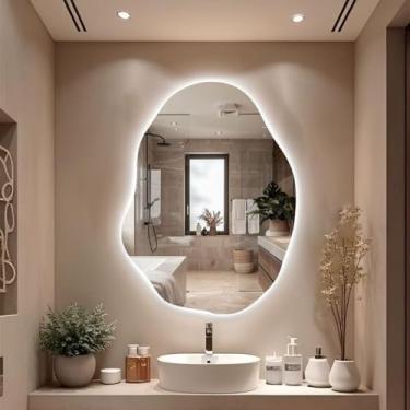 Imagem de Espelho Organico,Espelho Banheiro Grandesem Moldura Led C/Fonte Quente Frio Decoração Quarto Banheiro Sala(FRIO,50x35 cm)