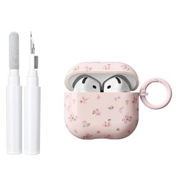 Imagem de COTYPOFLIYTT Capa compatível com Airpods de 4 gerações com kit de limpeza, linda flor floral adorável design de TPU macio capa protetora com chaveiro meninas mulheres para AirPods 4 - rosa