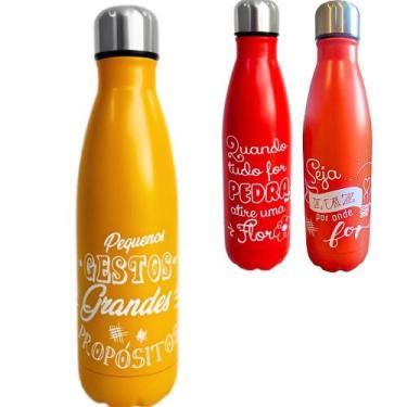 Imagem de Garrafa Térmica Aço Inox Água Chá Café Suco Bebidas Frases Motivaciona