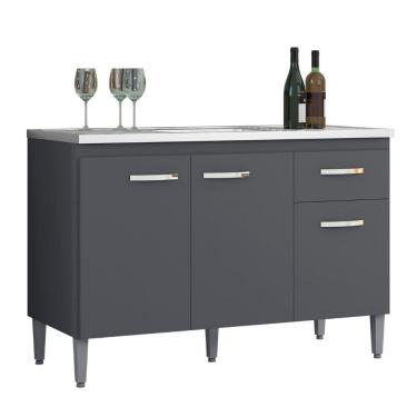 Imagem de Balcão Para Pia Gabriela 120 Cm 3 Portas Cinza Ajl