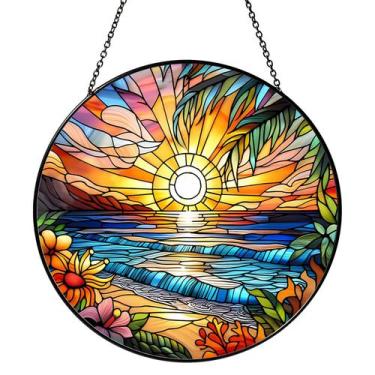 Imagem de Janela de vitral suspensa RVEAFA 20cm Beach Sunset