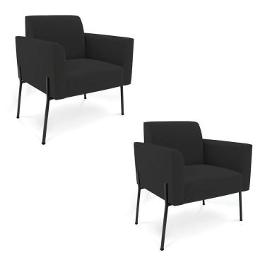 Imagem de Poltrona Pé De Ferro Preto Para Sala Kit 2 Marisa Veludo Preto D03 - D'rossi