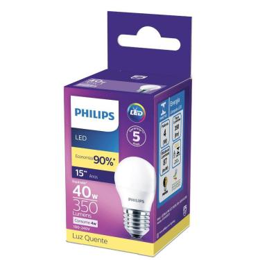 Imagem de Lâmpada Led Philips MiniBulbo 4W luz amarela bivolt base E27