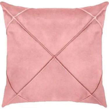 Imagem de Capa De Almofada Suede Aveludada Drapeada 45x45cm Rosê - Home&Cia